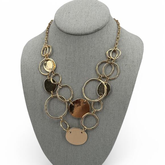Lane Bryant Goldtone Necklace Organic Circles Double Strand Fashion Jewelry - Picture 7 of 7